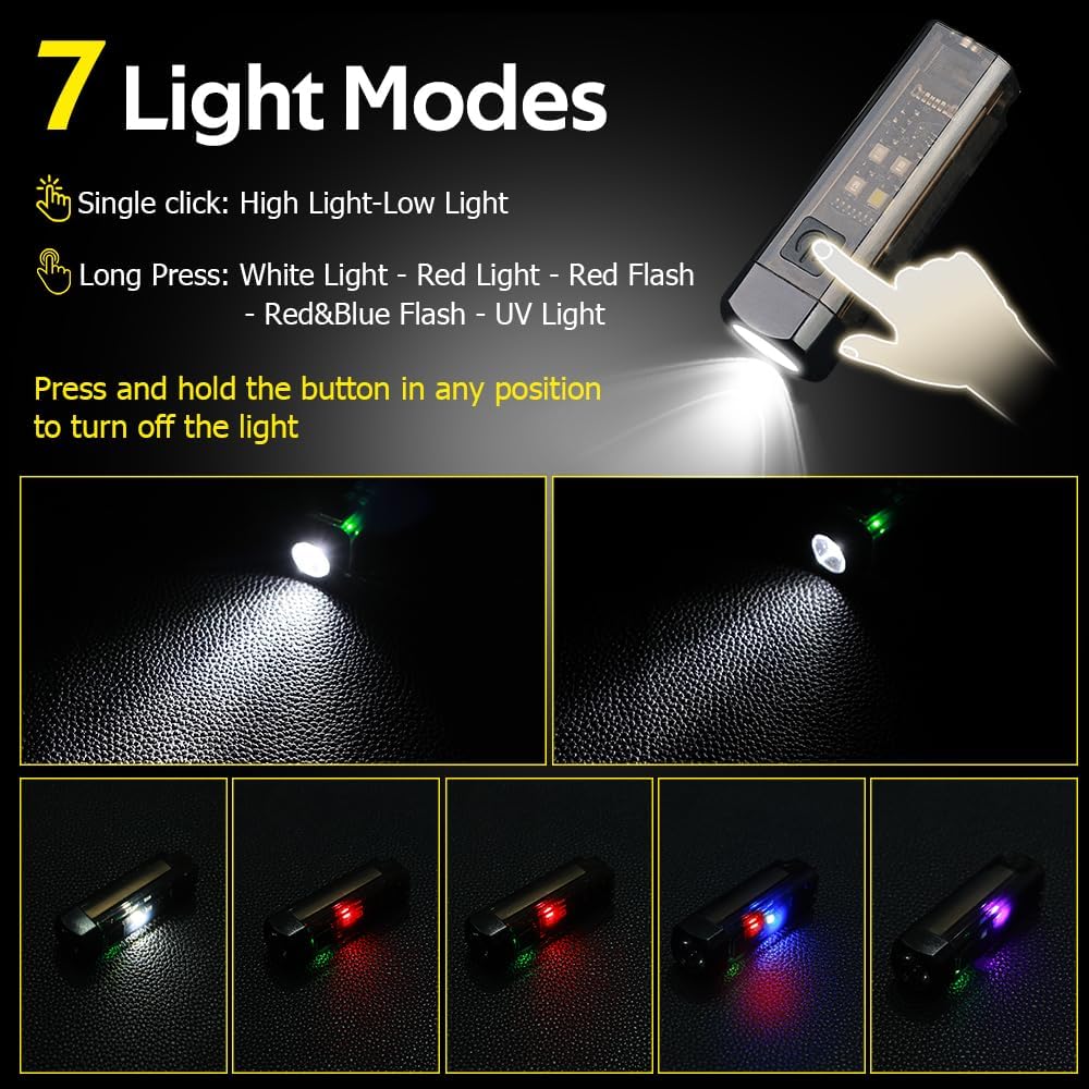 TRAHOOS03 Keychain Flashlight USB C Rechargeable, Mini Flashlight with