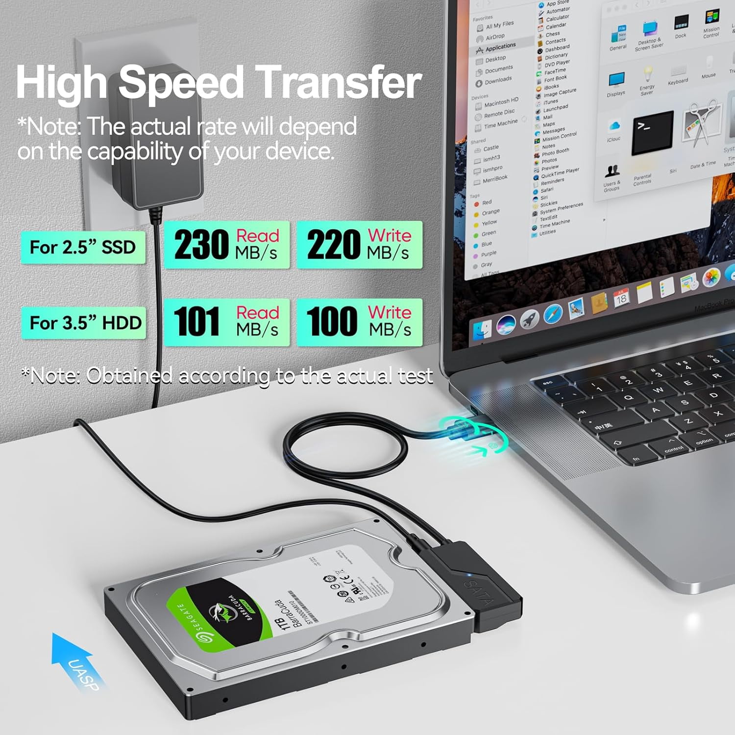 TRAHOOSATA to USB C Adapter with Power, USB C to SATA Cable 12V 24W