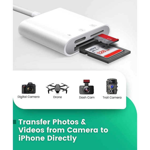 TRAHOOSD Card Reader for iPhone, 2 in 1 iPhone iPad Camera, Adapter