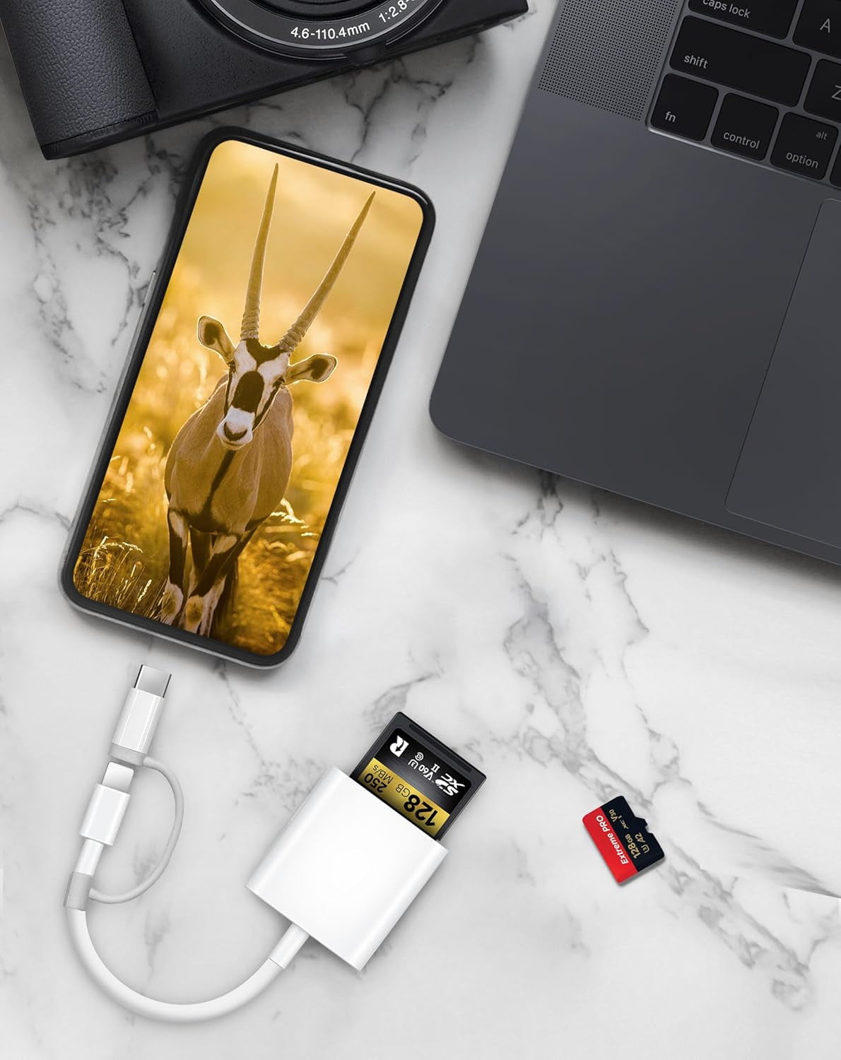 TRAHOOSD Card Reader for iPhone iPad, Dual Lightning & USBC Connector