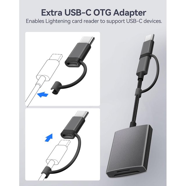 TRAHOOSD Card Reader for iPhone iPad, Dual Lightning & USBC Connector
