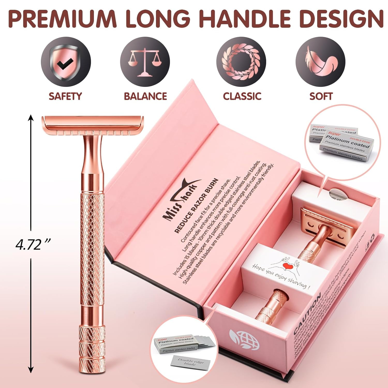 TRAHOOSafety Razor for Women Men with 15 Stainless Steel Double Edge