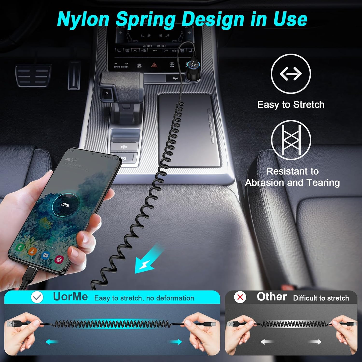 TRAHOOSamsung S24 Ultra Android Auto Coiled USB C Cable Type C to A