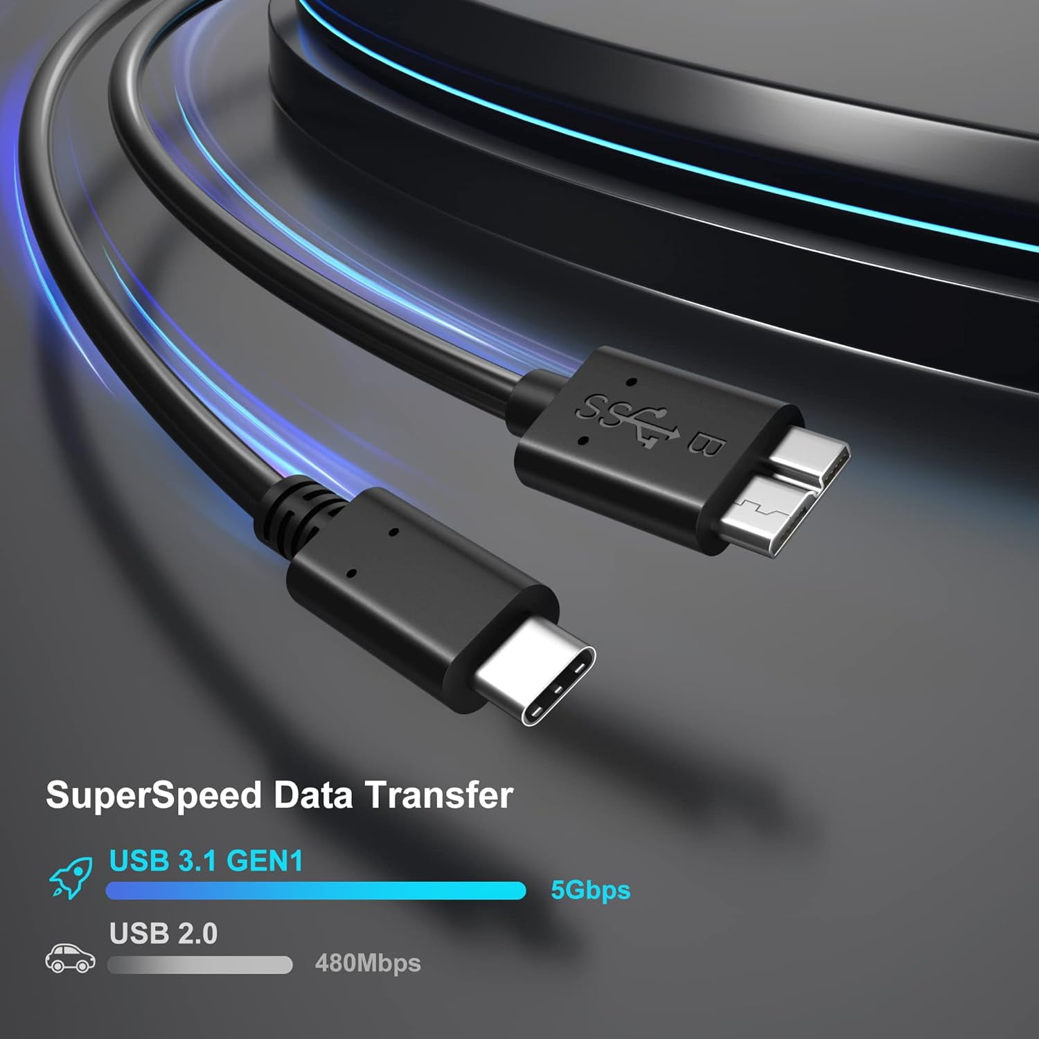 TRAHOOShort Micro B to USB C Cable, 8 inch External Hard Drive Cord