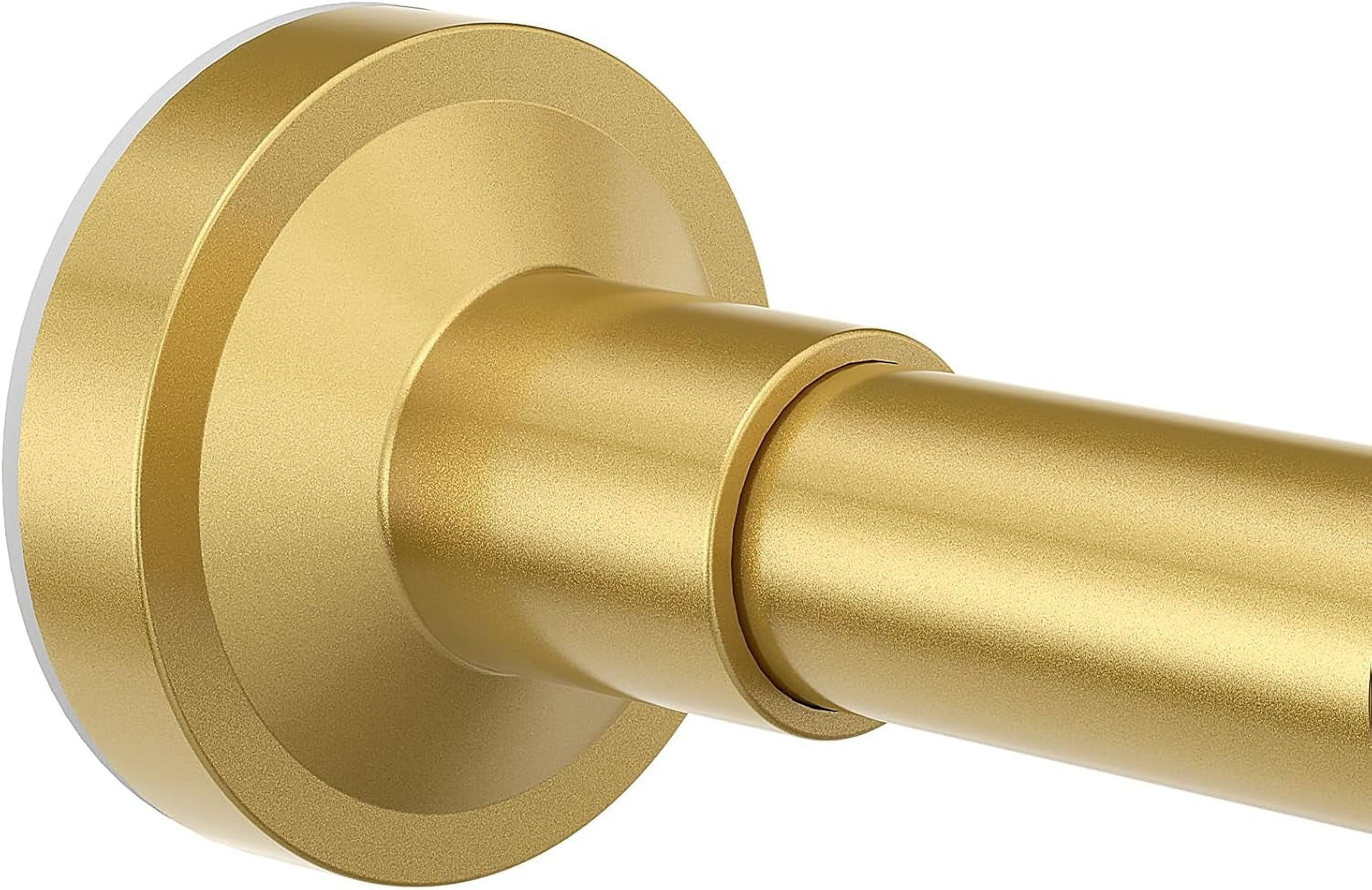 TRAHOO-Shower Curtain Rod 32-47 Inches Adjustable, Non-Slip Spring Tension Shower Rod Stainless Steel for Bathroom, No Drilling, Gold