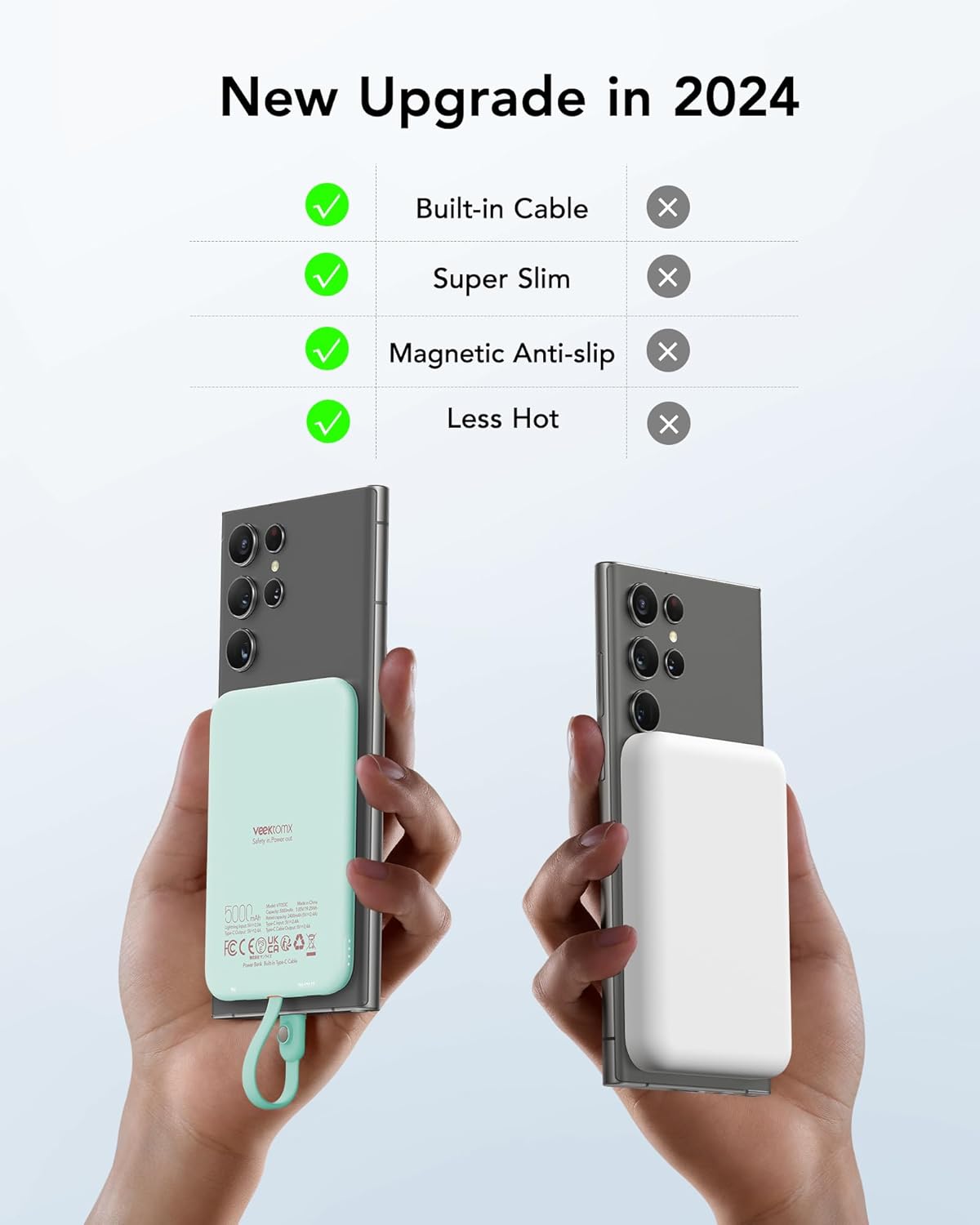 TRAHOOSlim Portable Charger, 5000mAh Lightweight Power Bank with Wired