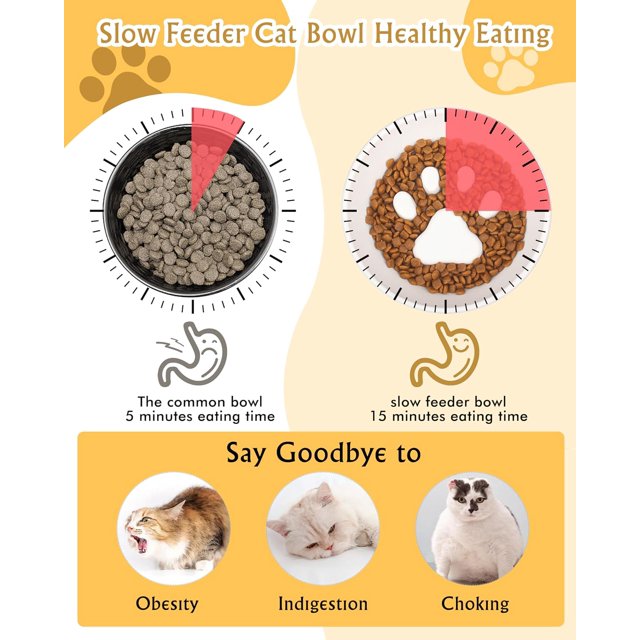 TRAHOOSlow Feeder Cat Bowls, Elevated Cat Bowl 2 in 1 Detachable