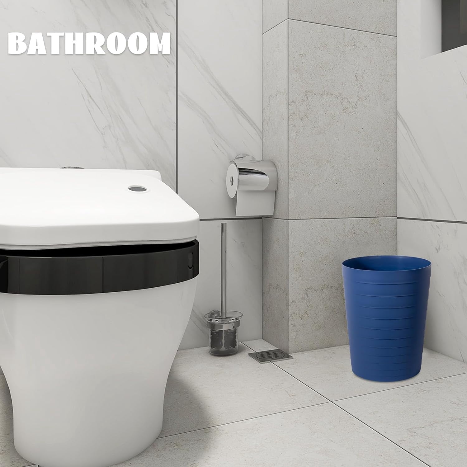 TRAHOO-Small Bathroom Trash Can Wastebasket, Plastic Garbage Bin ...