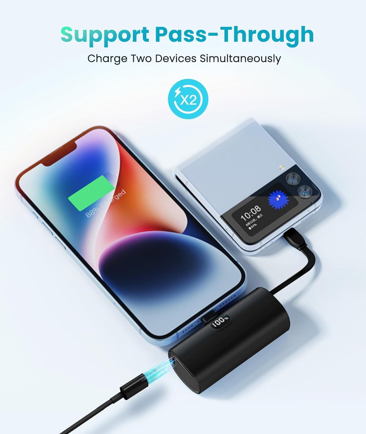 TRAHOOSmall Power Bank Builtin USB C Cable for iPhone 15 Pro Max