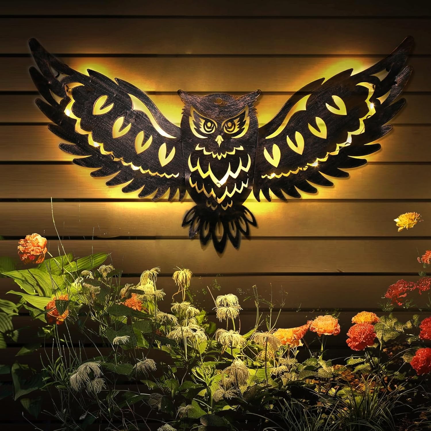 TRAHOOSolar Outdoor Wall Decor Lights Owl Hanging Solar Lights Outdoor