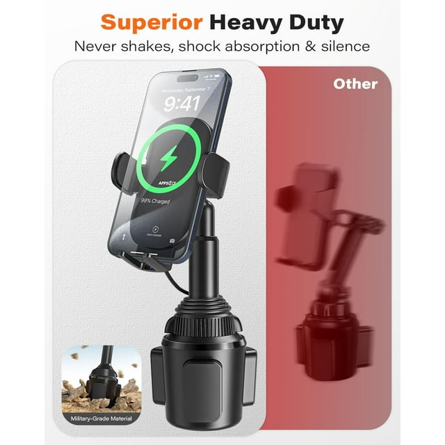 TRAHOOSolid Cup Holder Phone Mount for Car Wireless Charger 15W with