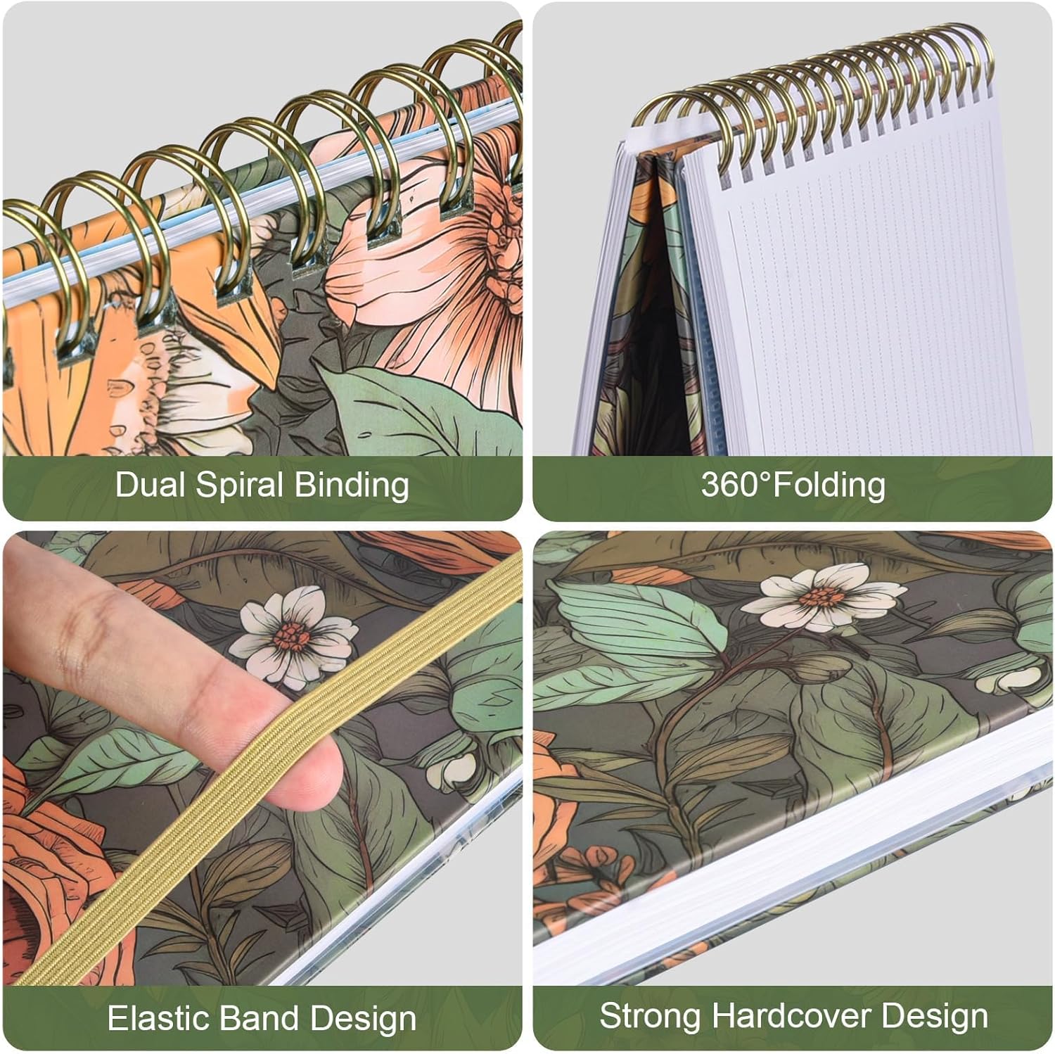 TRAHOOSpiral Notebook, A5 Lined Journal for Women, Hardcover Spiral