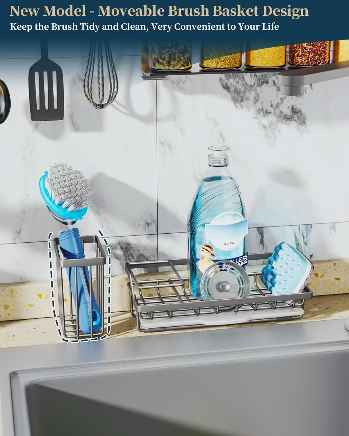 TRAHOOSponge Holder for Kitchen Sink, Sink Caddy Kitchen Sink