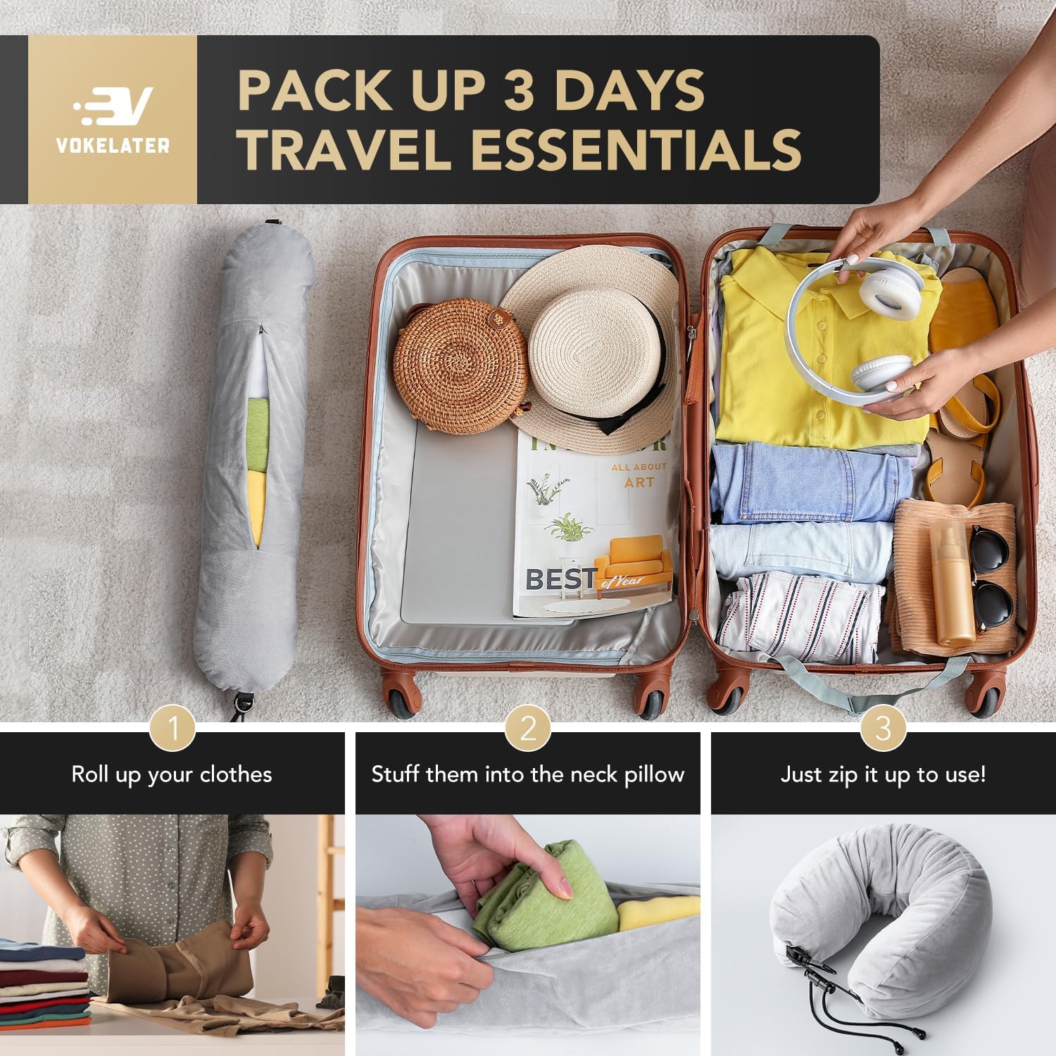 TRAHOOStuffable Neck Pillow for Travel, Travel Neck Pillow for Extra