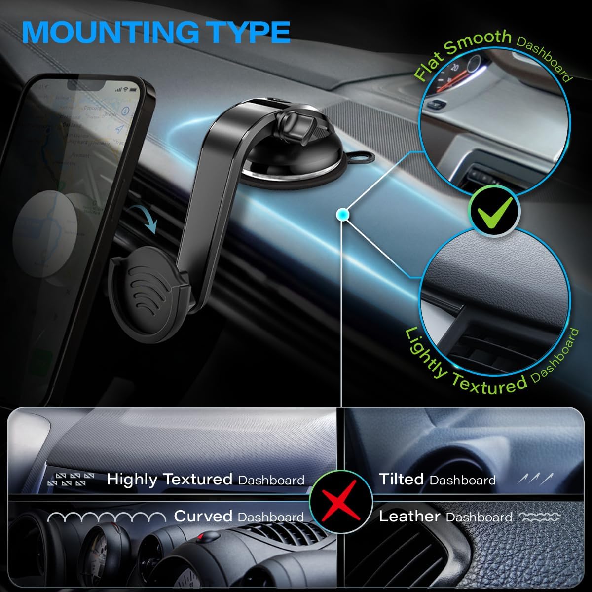 TRAHOOSuction Cup Phone Holder for Socket Users, Dashboard Car Phone