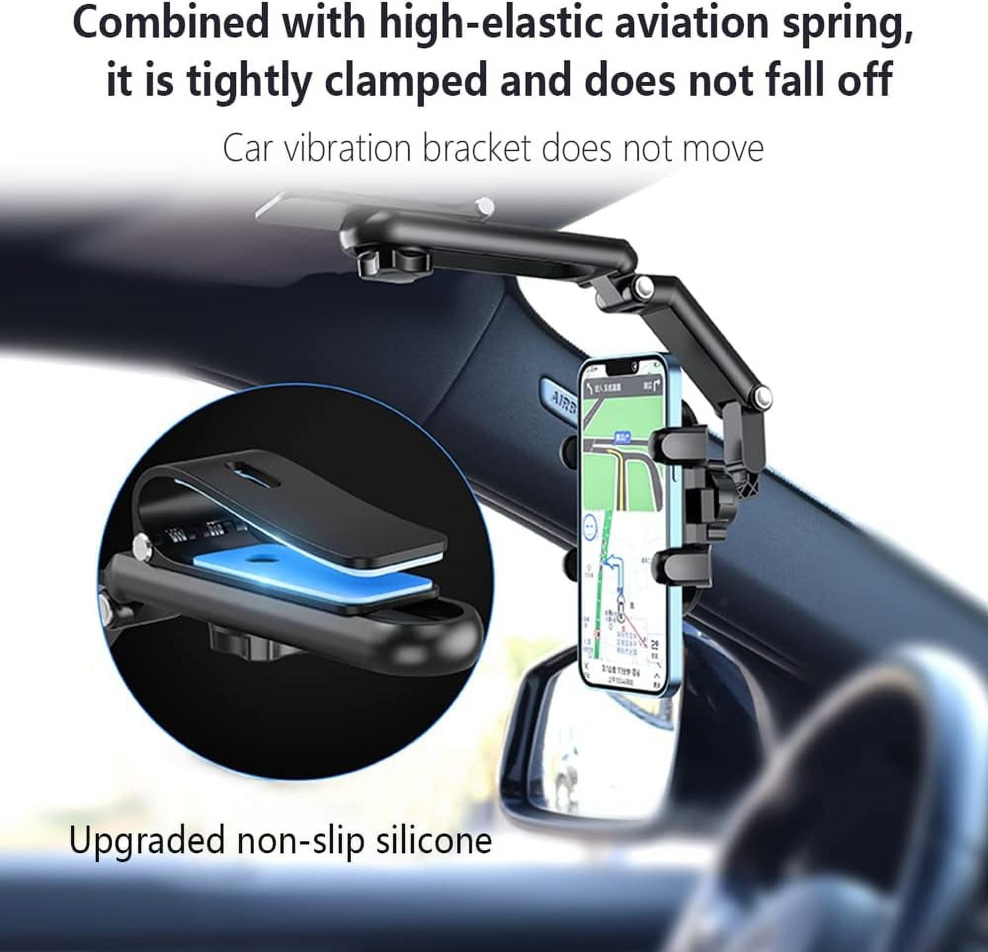 TRAHOO-Sun Visor Car Phone Holder,[New Upgrade] Sun Visor/Rearview Mirror/Desk/Kitchen Universal Multifunctional 360 Rotatable and Retractable Car Phone Mount with Adjustable Arm for All Smartphones