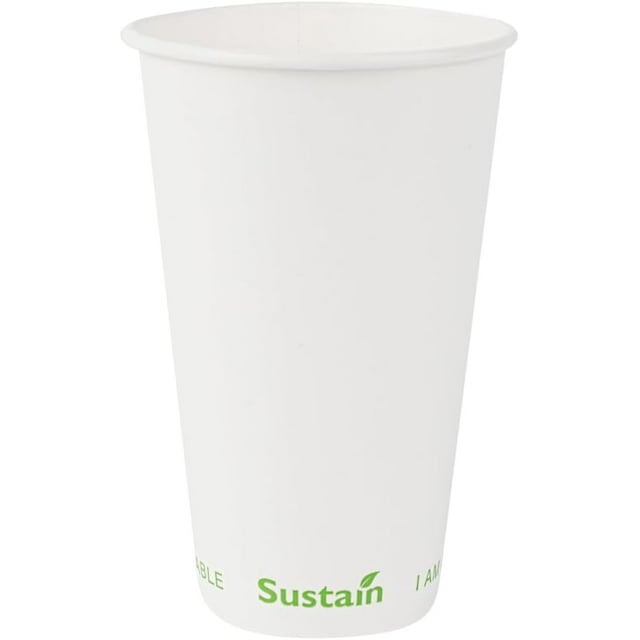 TRAHOOSustain 16 Ounce Compostable Cold Cups, 50 Disposable Drinking