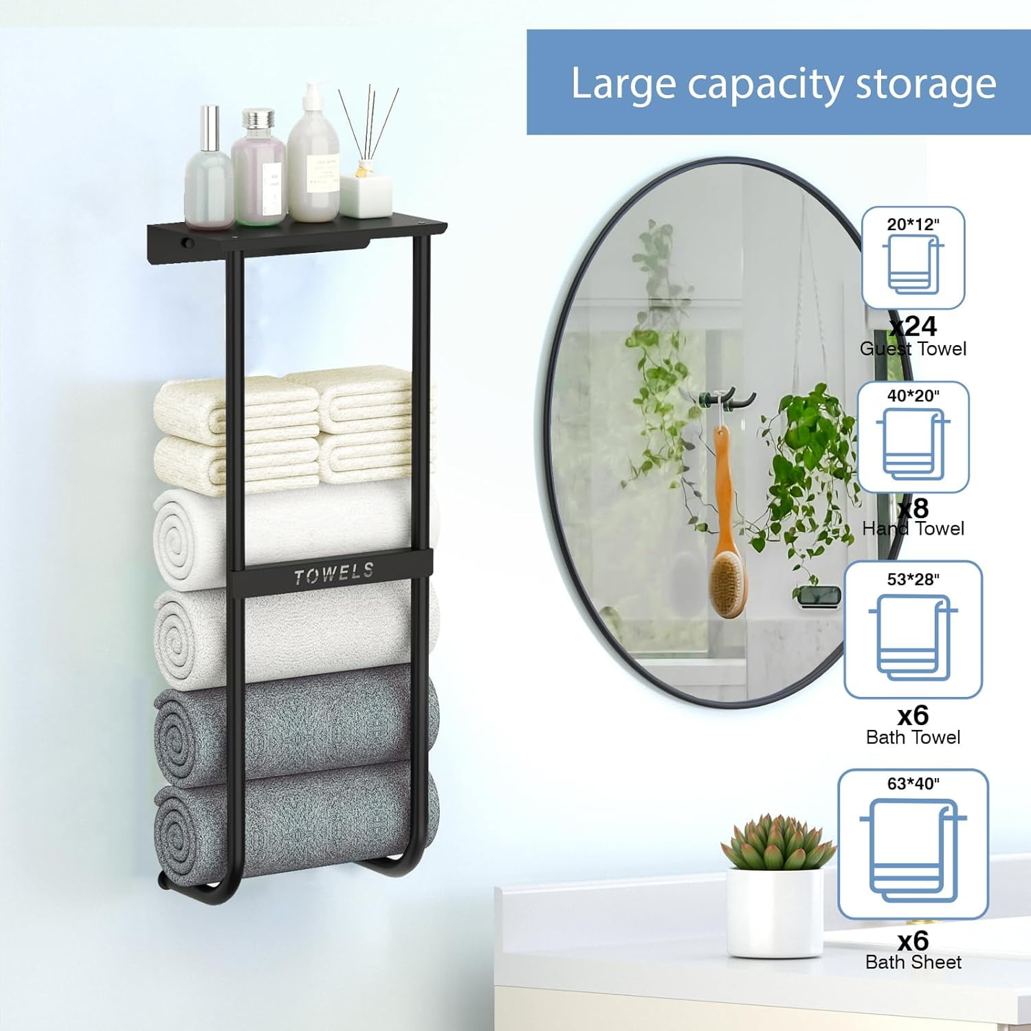 TRAHOO-Towel Racks for Bathroom Wall Mounted, Towel Holder for Bathroom ...