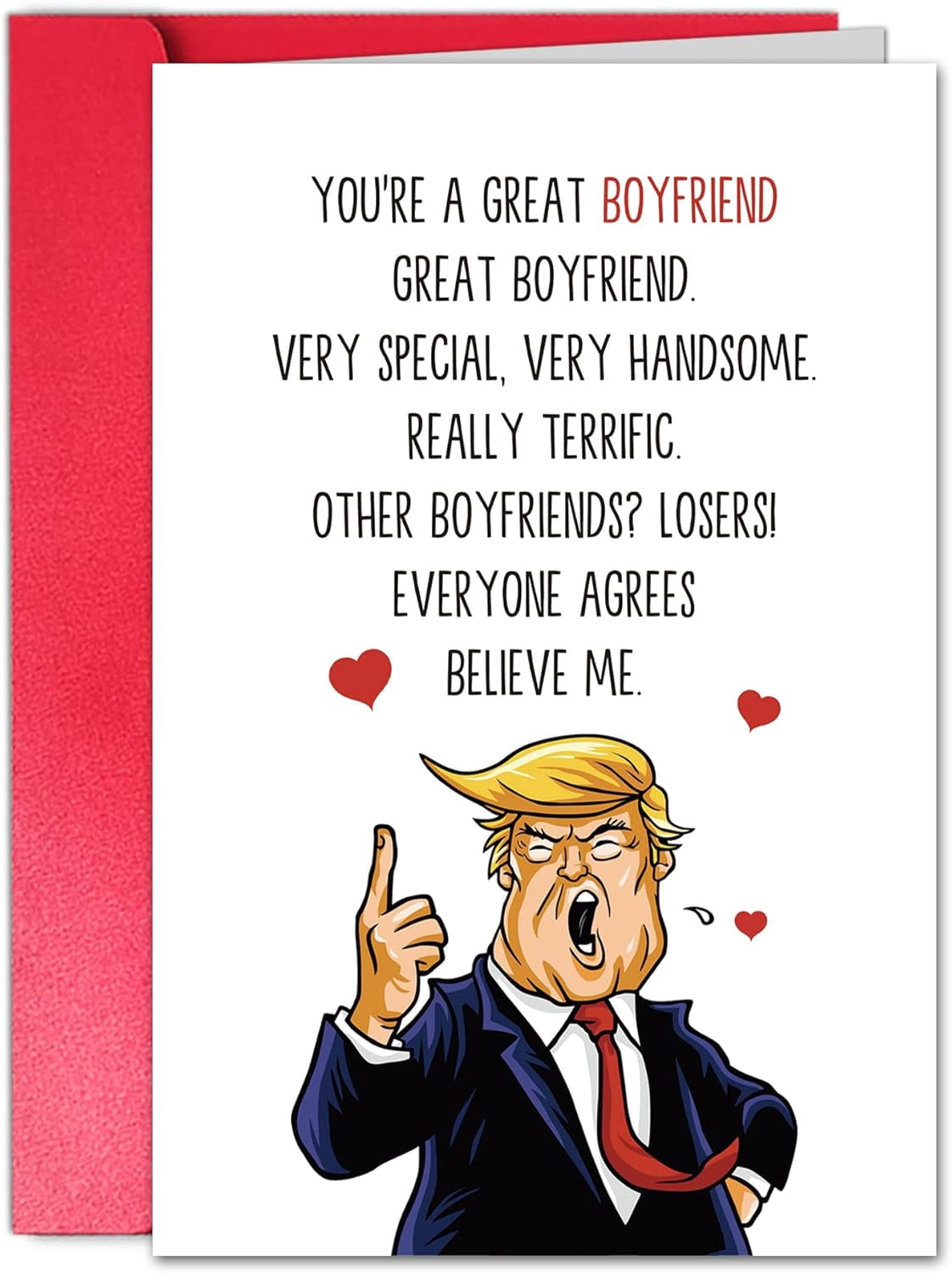 Humorous Trump Valentines Day Card For Girlfriend - Blank Inside With Red Envelope, 8" X 5.3"
