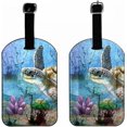 TRAHOOTurtle Luggage Tag with Name ID Card Grass Coral Rock Ocean