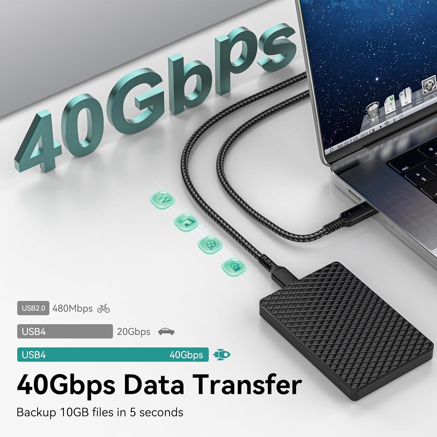 TRAHOOUSB 4 Cable for Thunderbolt 4 Cable 6.6ft, 40Gbps 240W USB C to