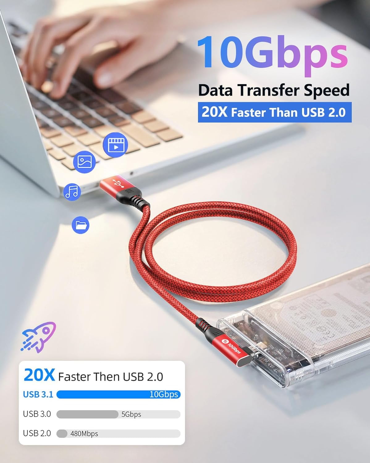 TRAHOOUSB C Cable 3FT, 10Gbps Android Auto USB C 3.1 Gen 2 to USB