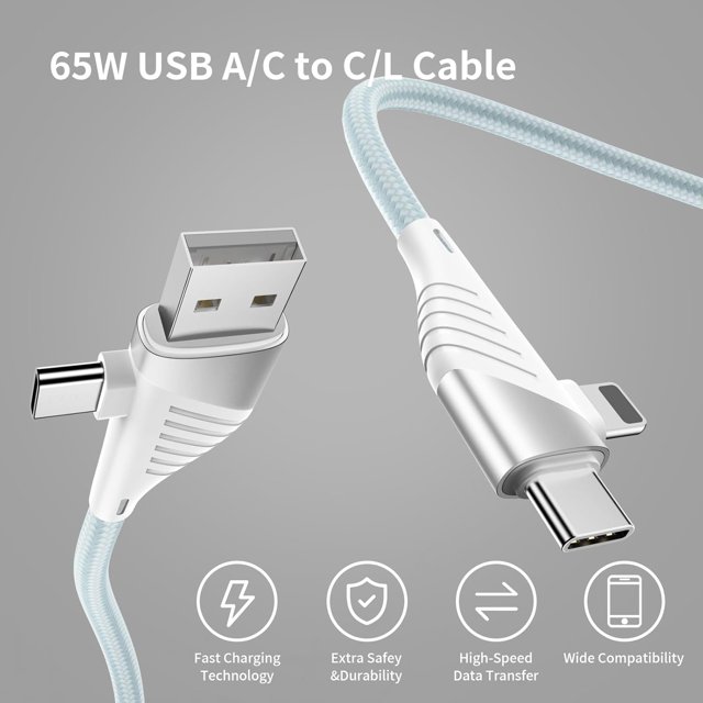 TRAHOOUSB C Cable, 4 in 1 Charging Cable, 65 Watt USBC Charger Cable