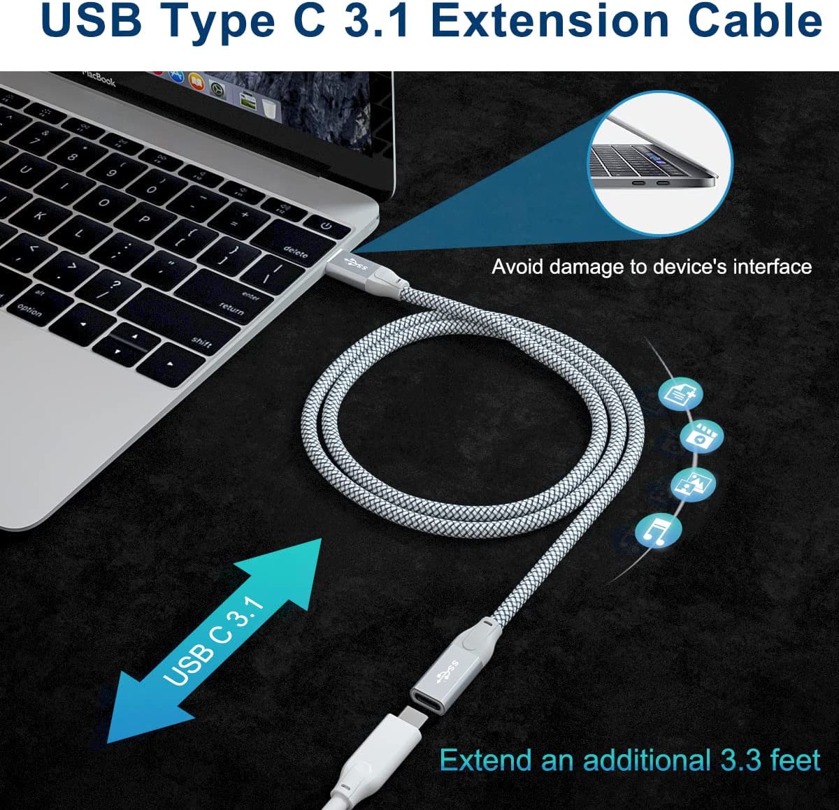 TRAHOOUSB C Extension Cable 0.65FT 2Pack,Short Type C 3.1 Gen2 10Gbps