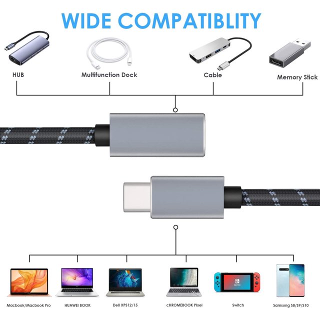 TRAHOOUSB C Extension Cable 10ft,10gbps Sync Transfer USB Type C Male