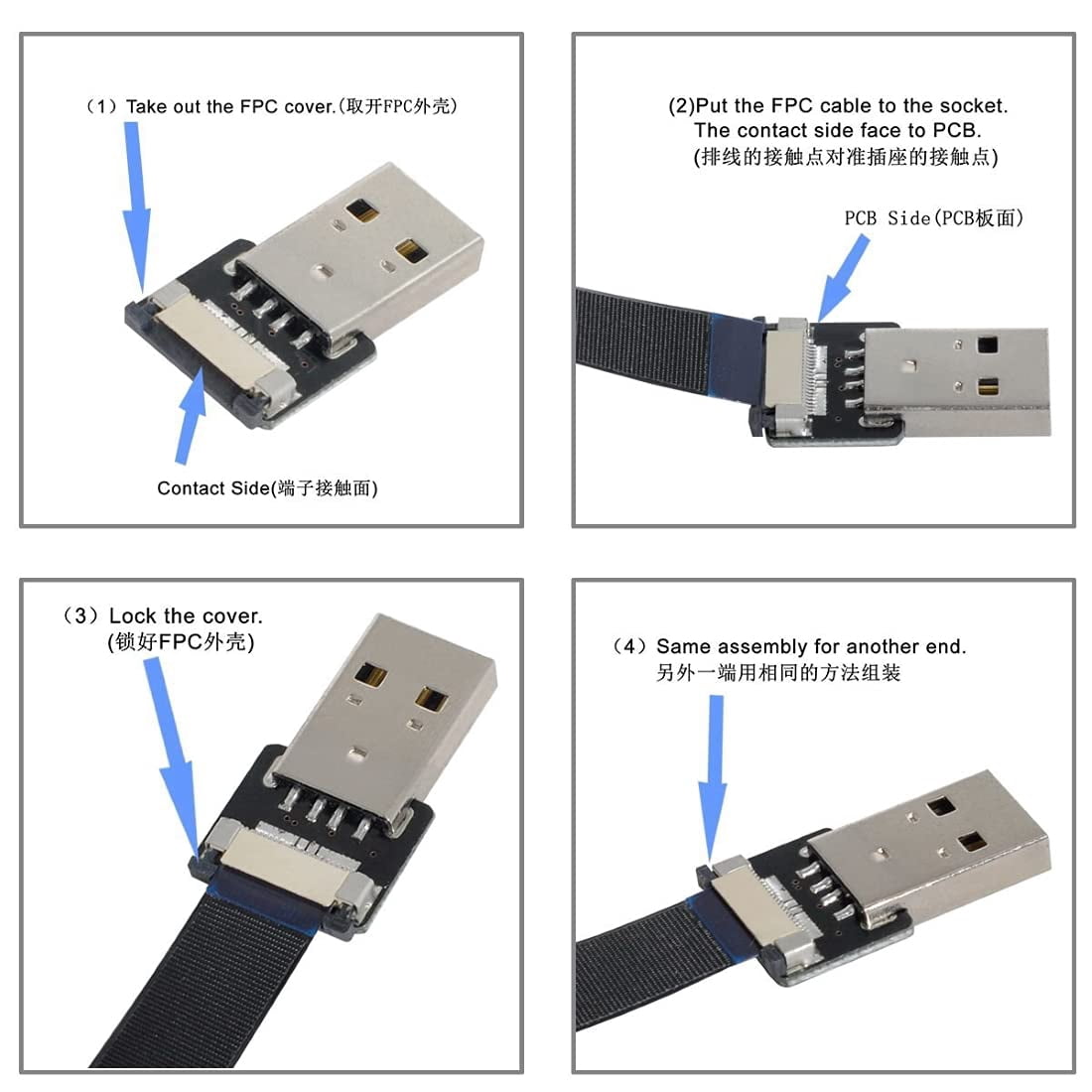 Usb Ribbon TRAHOO-USB C Flat Cable USB 2.0 Male to USB C Male 90 Degree UP Angled ...