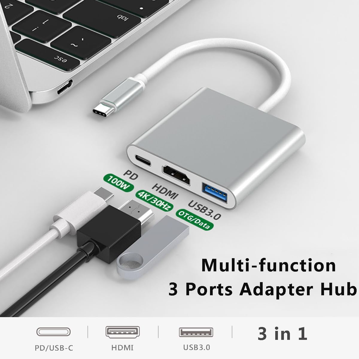 TRAHOOUSB C to HDMI Adapter with Charging Port, 3 in 1 USB C Digital