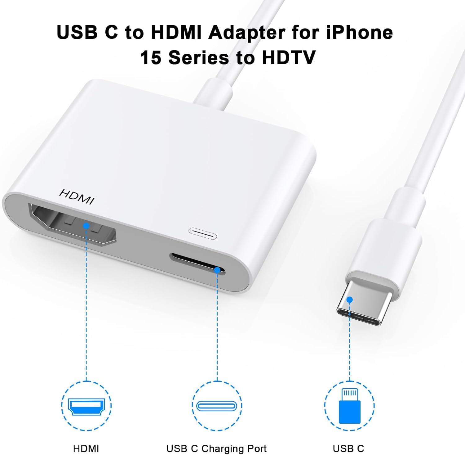 TRAHOOUSB C to HDMI Adapter for iPhone 16 15 to TV, Type C Digital AV