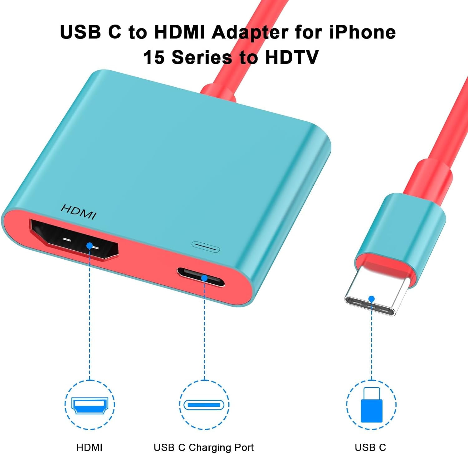 TRAHOOUSB C to HDMI Adapter for iPhone to TV,[MFi Certified] Type C