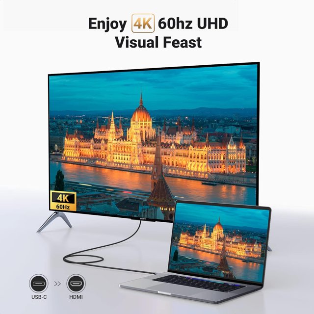 TRAHOOUSB C to HDMI Cable (4K60Hz) 3.3FT, Type C to HDMI Adapter