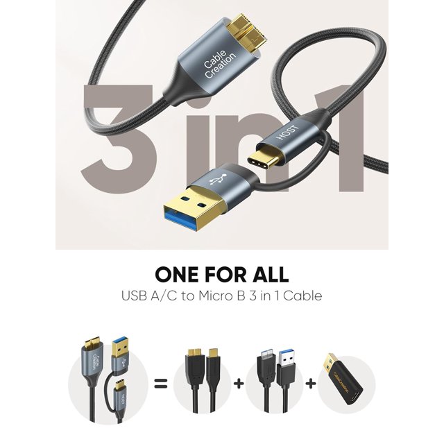 TRAHOOUSB C Hard Drive Cable 2FT, 5Gbps USB A/C to Micro B Cable, USB