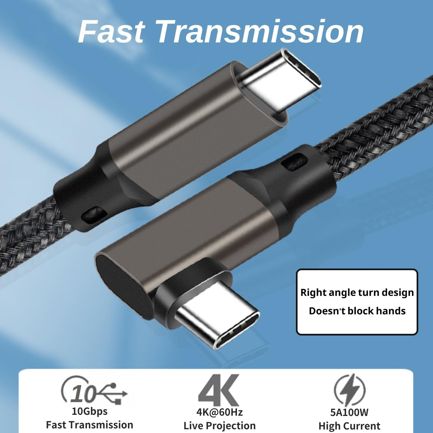TRAHOOUSB C Monitor Cable 6.6ft Right Angle, 10Gbps USB C 3.2 Gen 2
