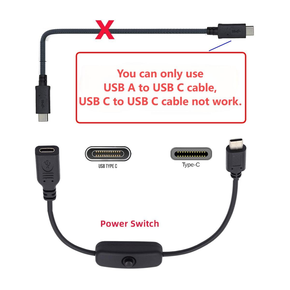 TRAHOOUSB C Power Switch Extension Cable USB C Male to Female with On