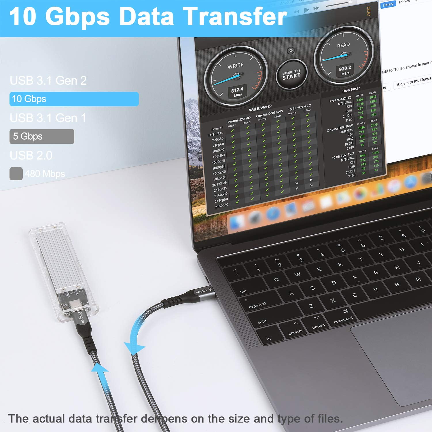 TRAHOOUSB C to USB C Cable, 6ft 10Gbps USB 3.1 Gen 2 Type C 100W Fast