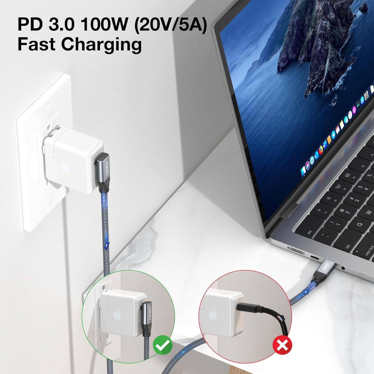 TRAHOOUSB C to USB C Cable 90 Degree, 20Gbps USBC Data Transfer 4K