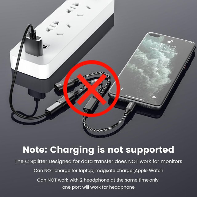 TRAHOOUSB C to Dual USB C Female Adapter, 2 Ports, Not for Monitor and