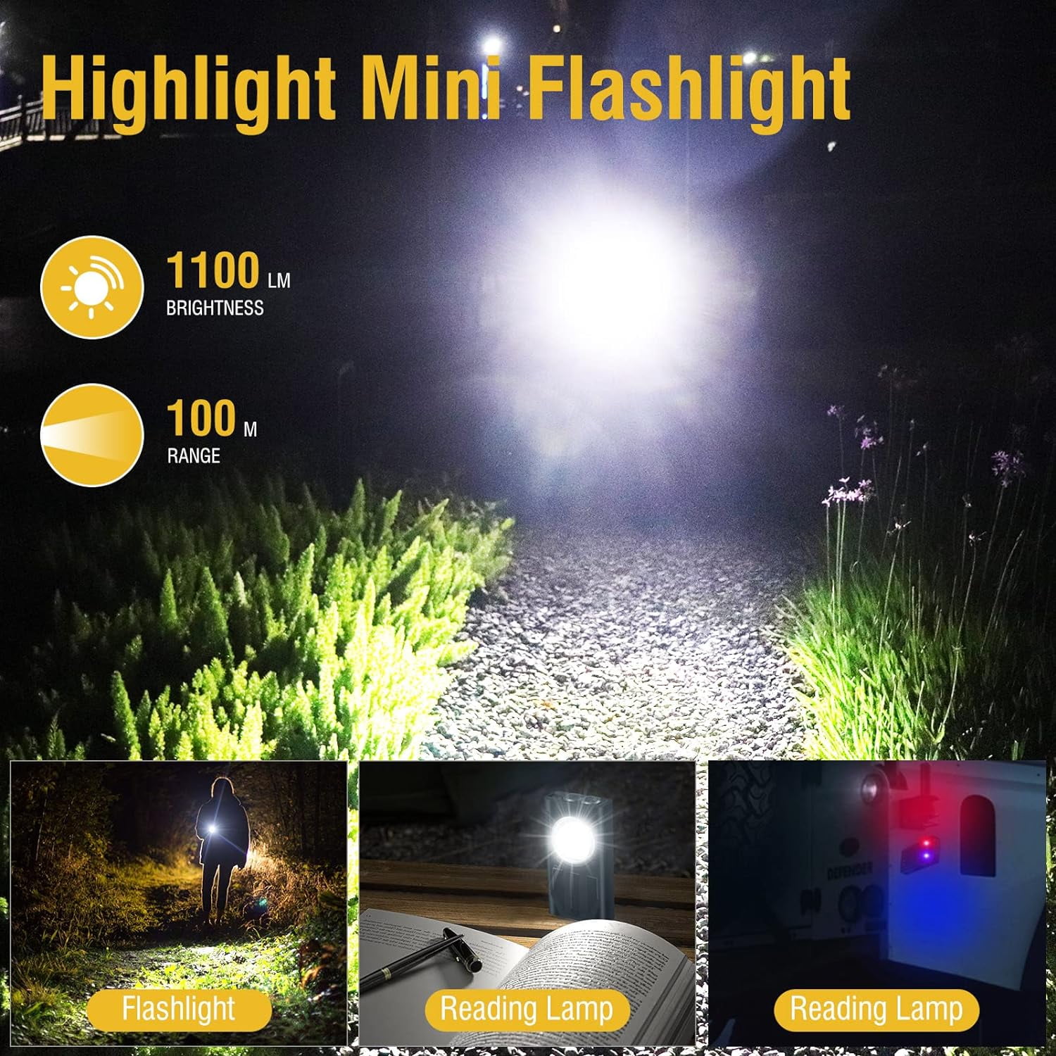 TRAHOOV7 Mini Powerful EDC Flashlight High Lumens 1100LM LED