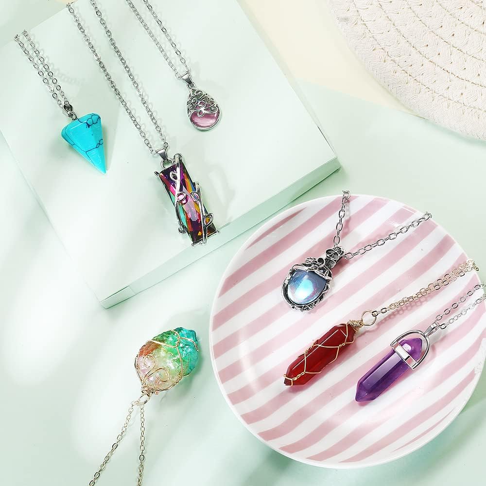 14-Piece Vintage Crystal Jewelry Set For Women - Necklaces & Earrings, Bohemian Style, Chakra Healing Stones, Adjustable Chains