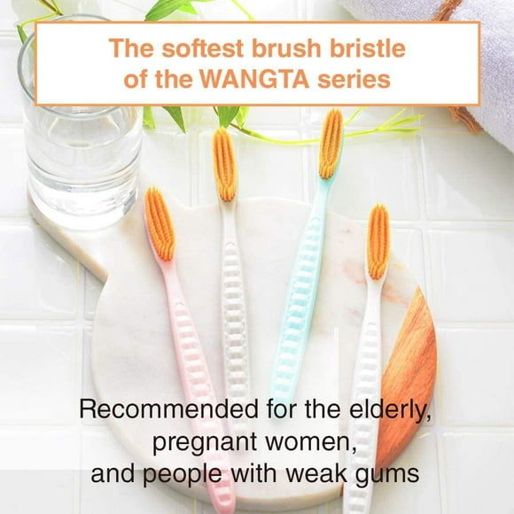 TRAHOO-Wangta Soft Toothbrush, 10 Pack (Gold) Best Manual Toothbrush for Maximum, Efficient Cleaning and Sensitive Gums and Teeth