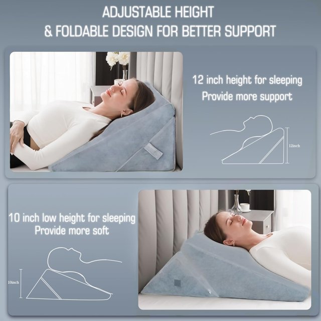 TRAHOOWedge Pillow for Sleeping, 9&12 Inch Adjustable Bed Wedge Pillow