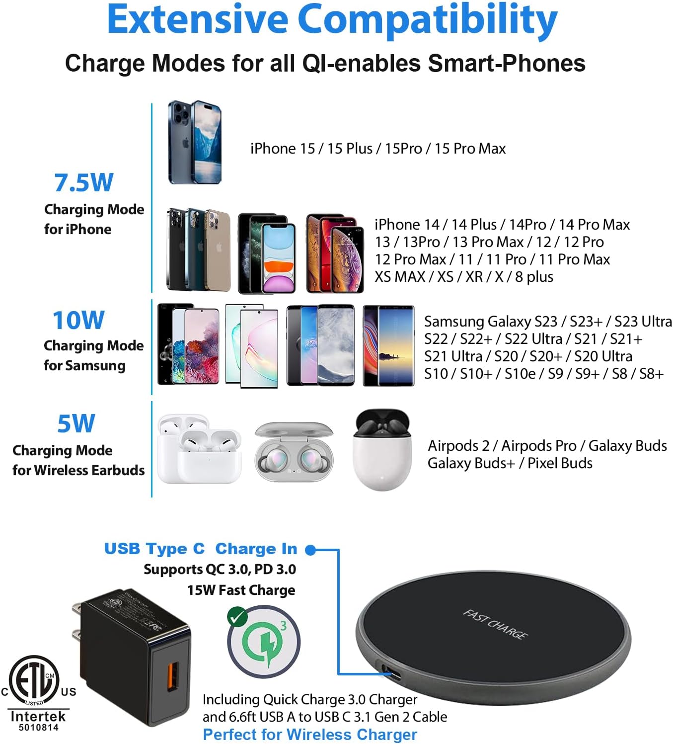 TRAHOOWireless Charger for iPhone 15/15 Plus/15 Pro/15 Pro Max/14/14
