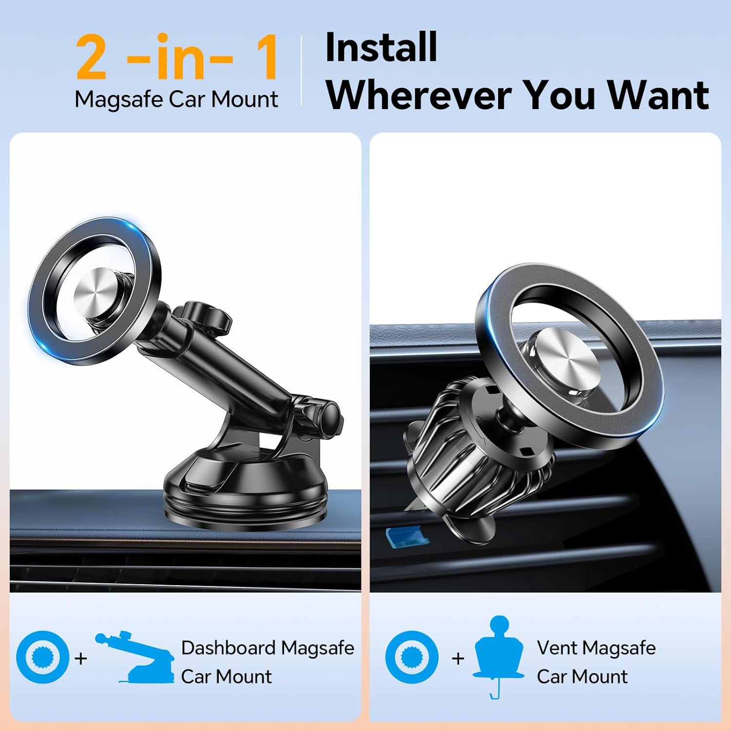 TRAHOOfor MagSafe Car Mount【 Windshield + Vent + Dash 】 Phone