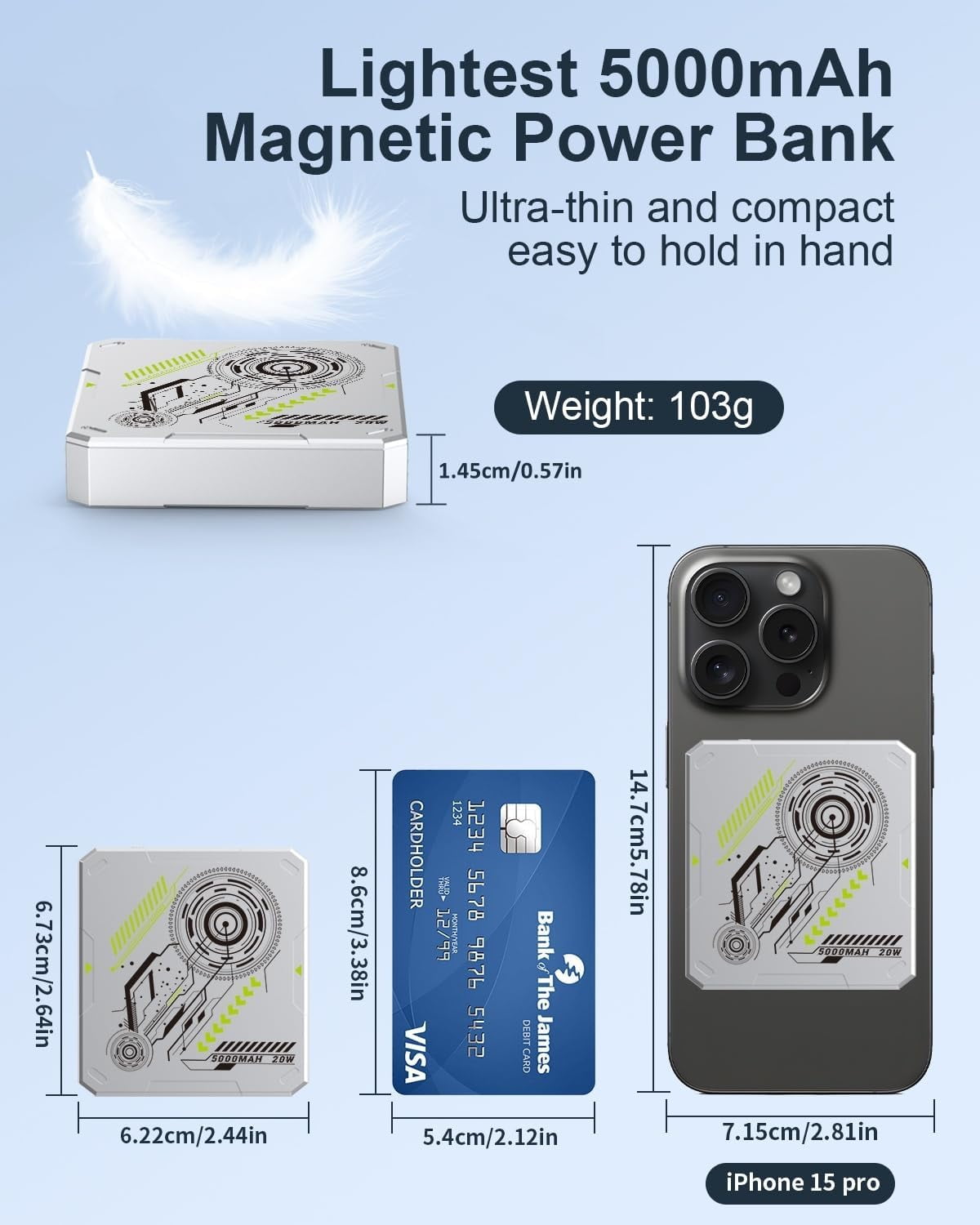 TRAHOOfor Magsafe Portable Charger Power Bank 5000mAh, 15W