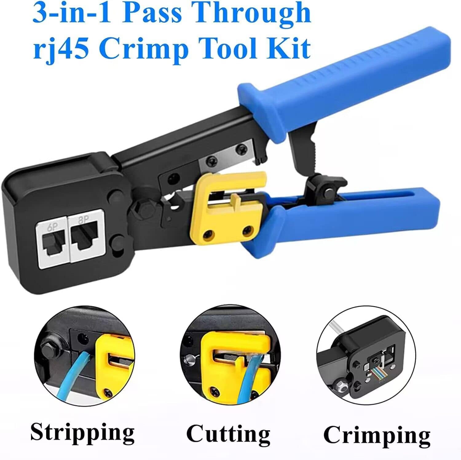 TRAHOOrj45 Crimping Tool for Cat6 Cat5e Cat5, Sturdy Crimper for rj45