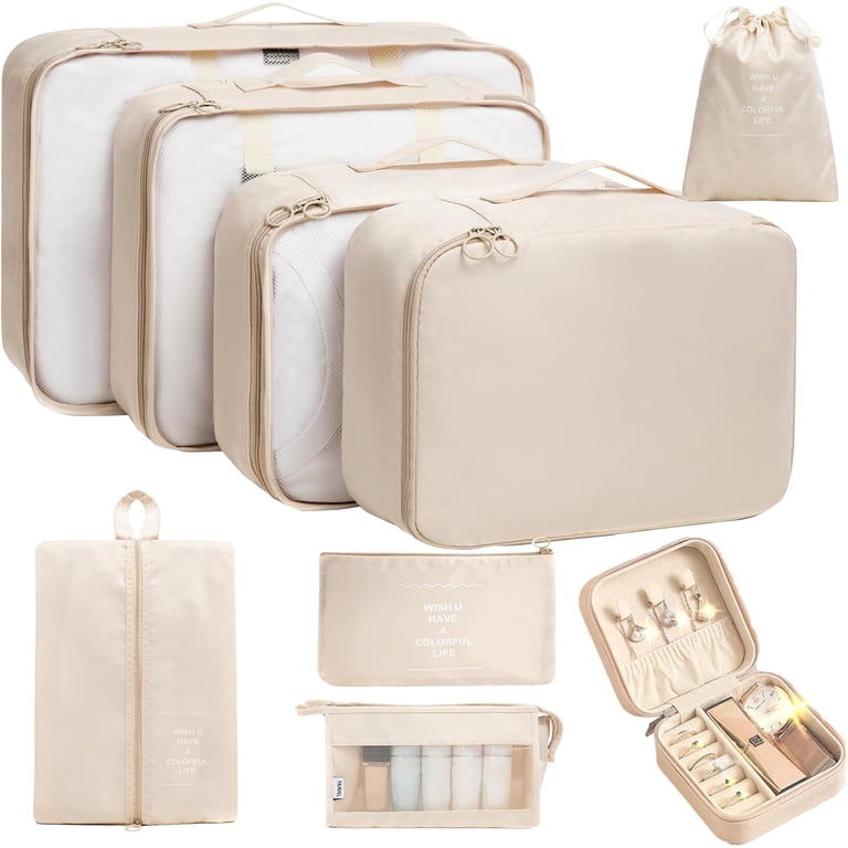 TRAILKICKER Set Di 9 Cubi Da Imballaggio Per Valigie - Organizer Da Viaggio Beige - 5