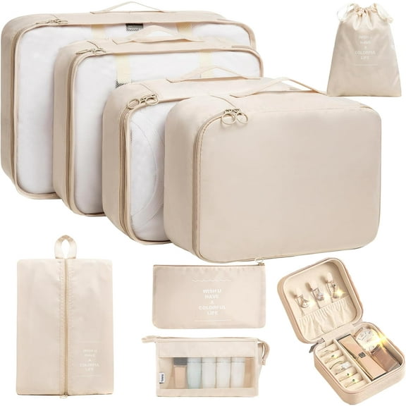 TRAILKICKER 9 Set Packing Cubes for Carry on Suitcase Travel Organizer Bags for Luggage Suitcase Organizer Bags Packing Cube Set for Packing Women Men (Beige)